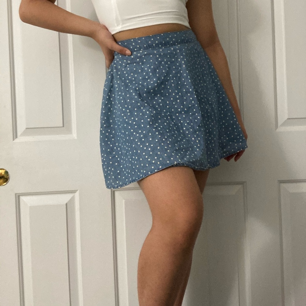 F21 denim polka dot skater skirt